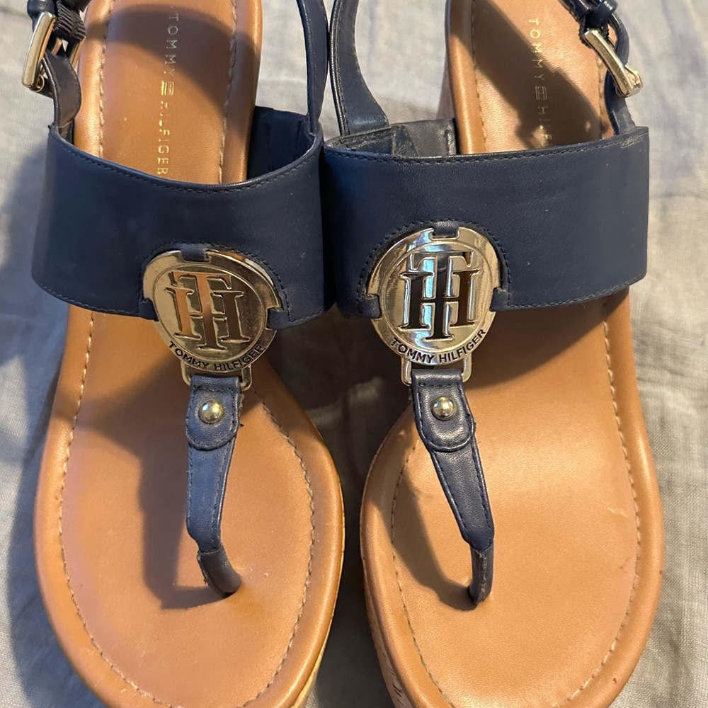 Tommy Hilfiger Dark Blue and Tan Sandals